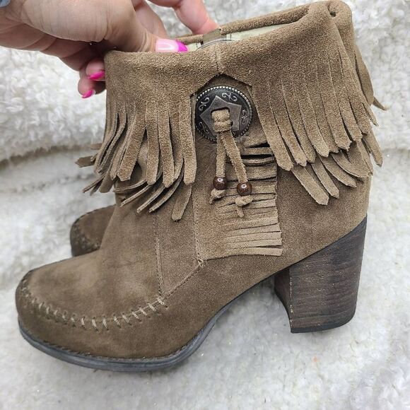 Sbicca Jessa Fringed Suede Leather Boho Ankle Boots size 9 - Picture 5 of 11